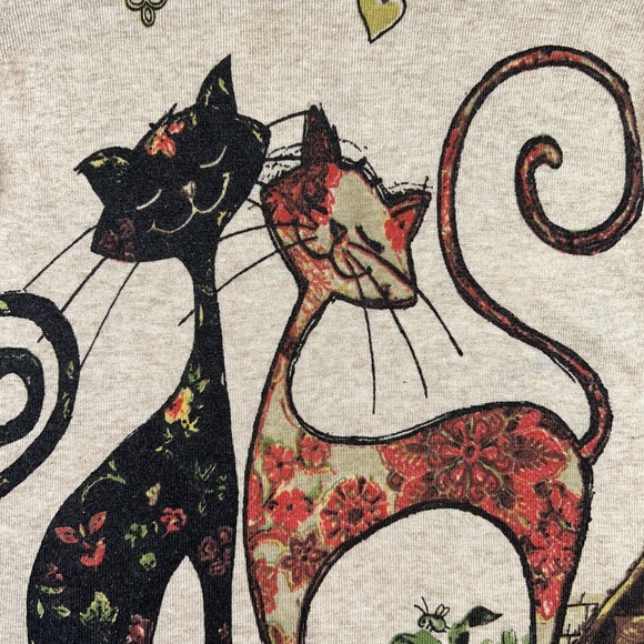 Shana Tunic Women's Medium Beige Cat Wool Blend 3/4 Sleeve Relaxed Fit Artsy - Picture 8 of 9